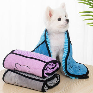 Chenille Dog Drying Towel with Hand Pockets