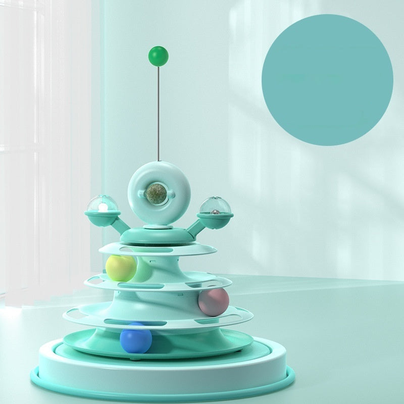 Mint green cat toy with colorful balls