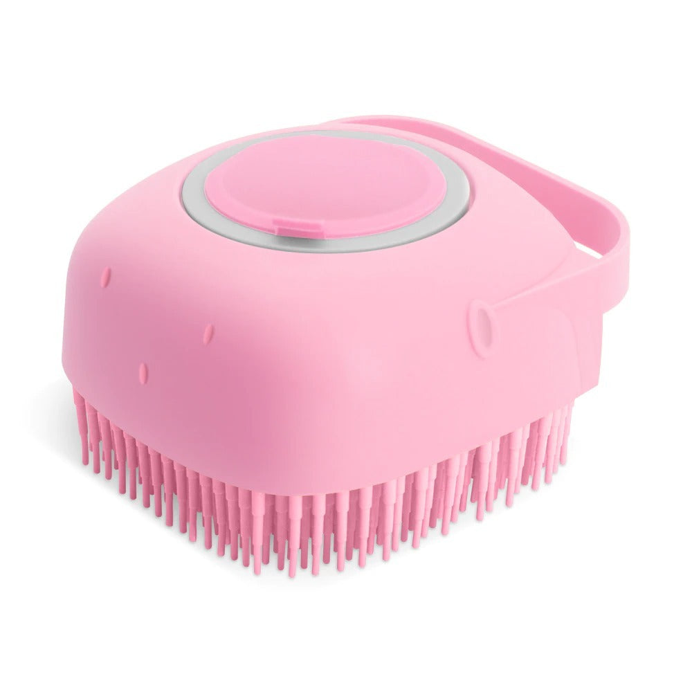 Silicone dog bath brush with soap dispenser