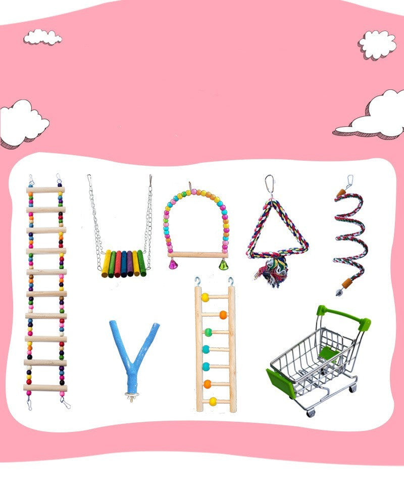Wooden ladder and swing toy for parrots