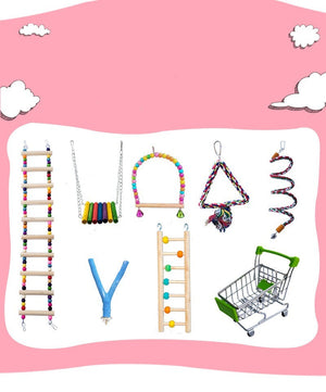 Wooden ladder and swing toy for parrots